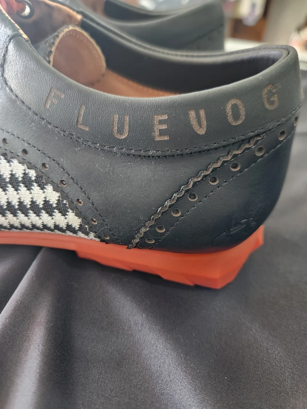 John Fluevog Black & Orange Knit Wingtip Sneakers